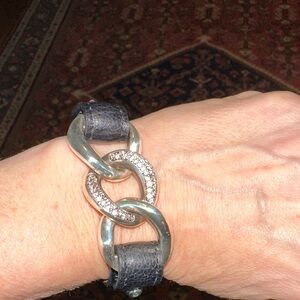 Brighton Silver and Black Leather Bracelet
